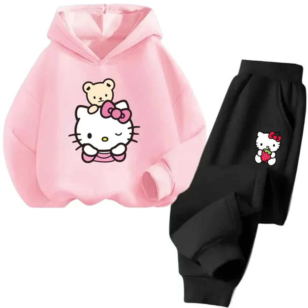 Hello Kitty Boys Girls Hoodie Trousers Set Children's Sweatshirt + Sweatpants Two-piece Fashion Set age 3-12 Kids Autumn Winter