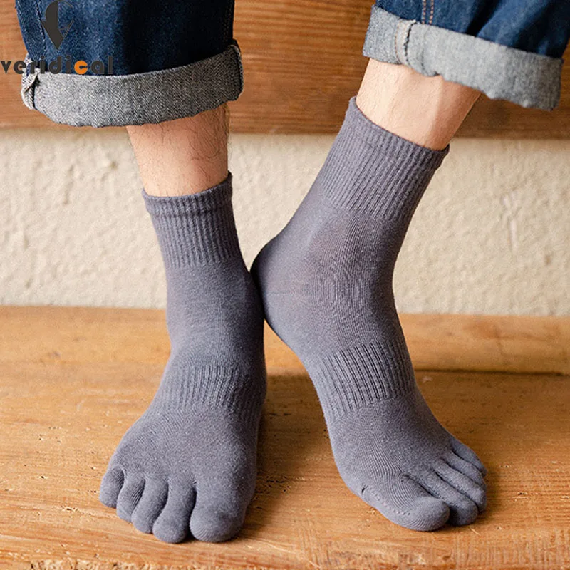 Calcetines de algodón orgánico de cinco dedos para hombre y niño, medias de compresión de punto sólido, cálido, para Fitness, deporte, viaje, marca