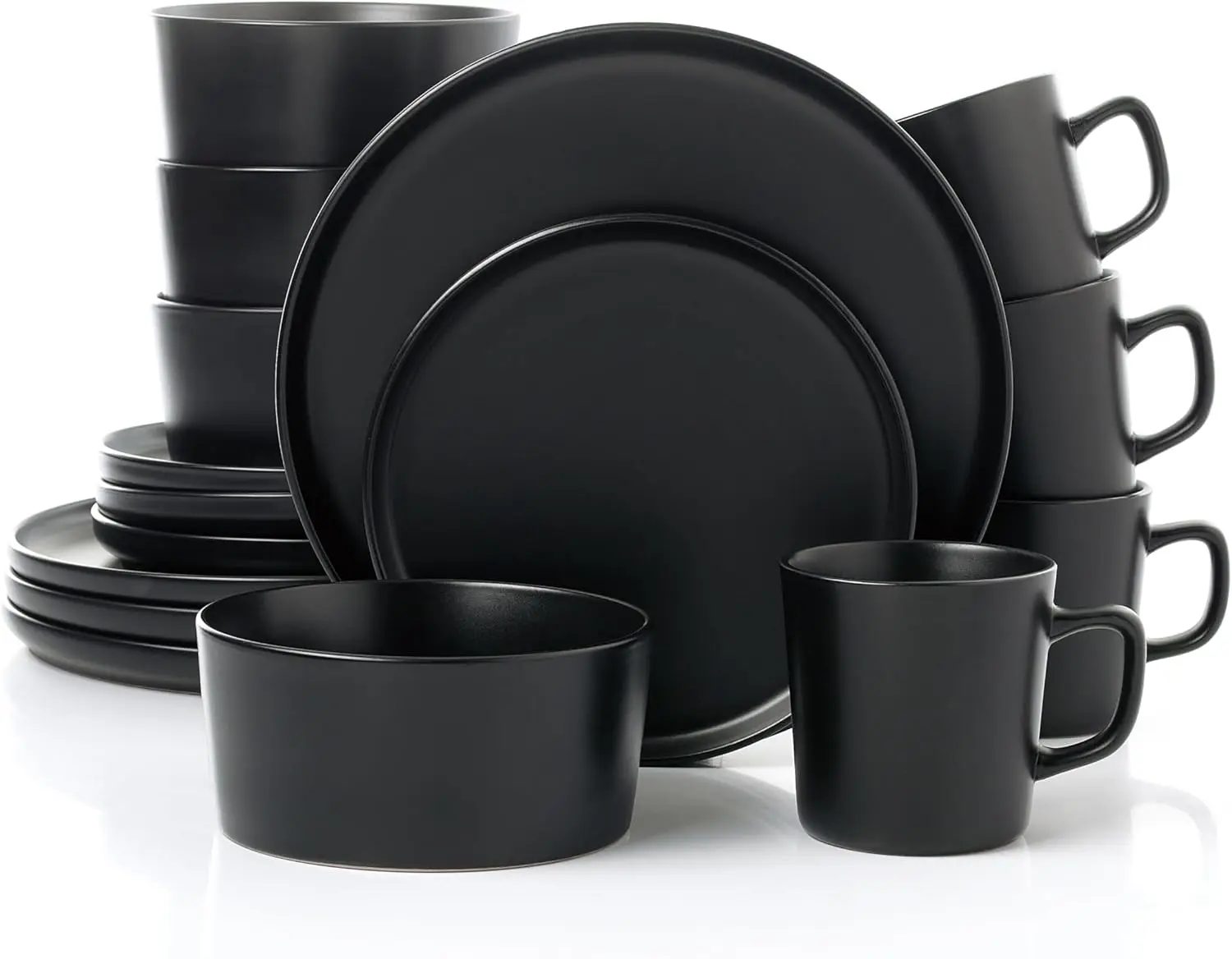 

Black Stoneware Dinnerware Set, 16 Piece, Service for 4, Microwave and Dishwasher Safe