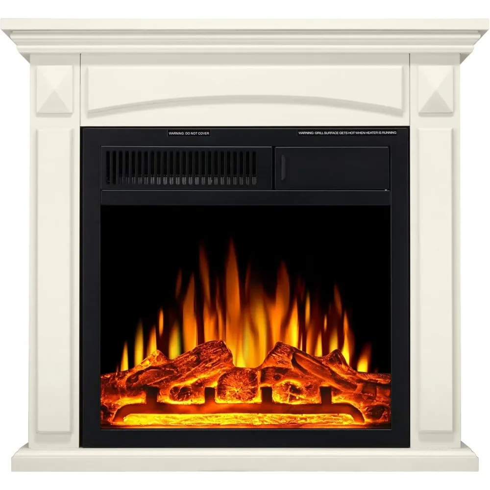 Electric Fireplace Mantel Wooden Surround Firebox,  with Freestanding Electric Fireplace, Adjustable Led Flame