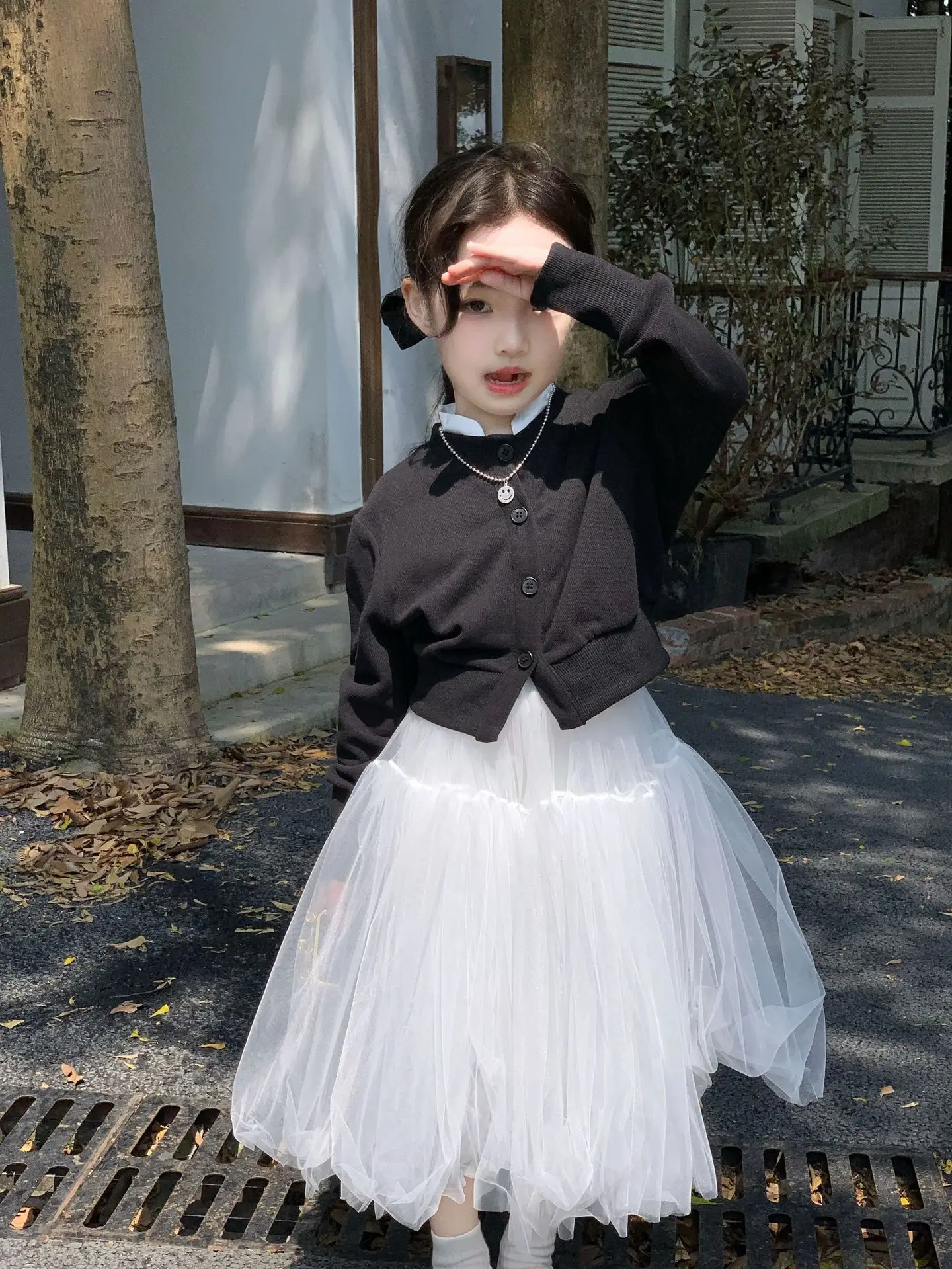 

Girls Suit 2025 Autumn New Childrens Clothing Korean Style Girl Baby Fashion Cardigan Princess Gauze Dress Two Sets Simple