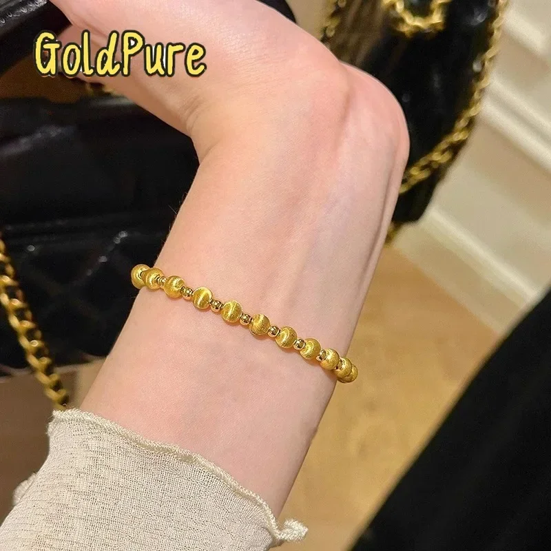 Goldpure Luxury 24K 9999 Pure Gold real gold Women's Cat's Eye Brushed Transfer Beads Bracelet