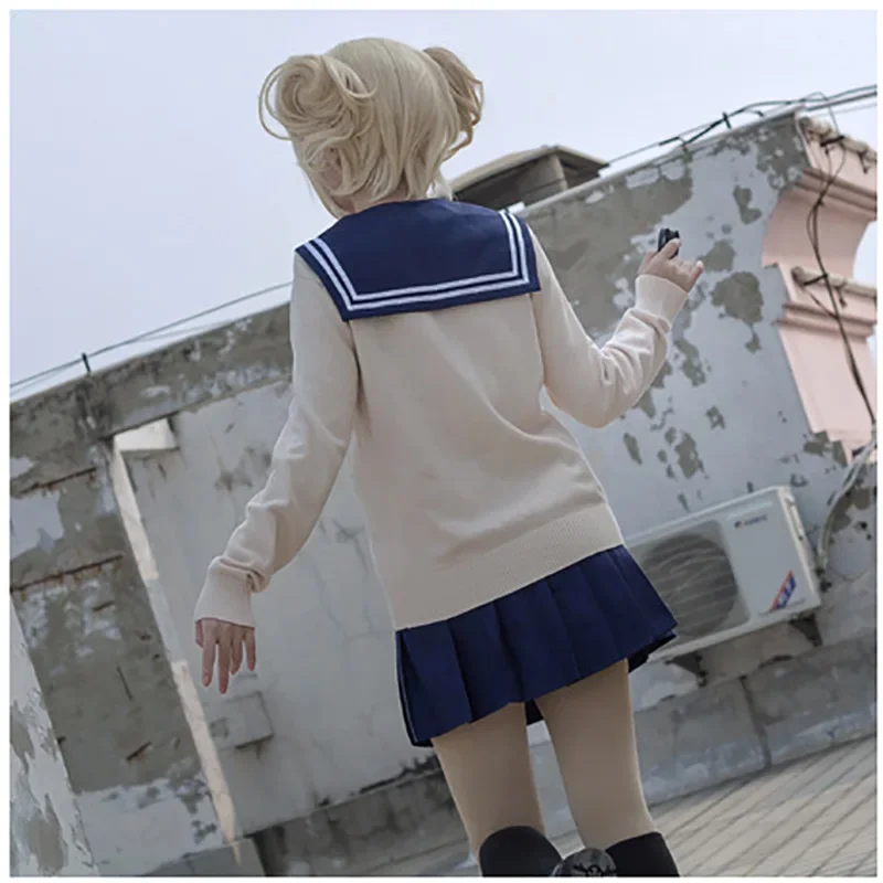 Anime My Hero Academia Cross My Body Himiko Toga Cosplay Costumes Knitted Coat Sailor Suit Skirt Jk Uniform Halloween Costume