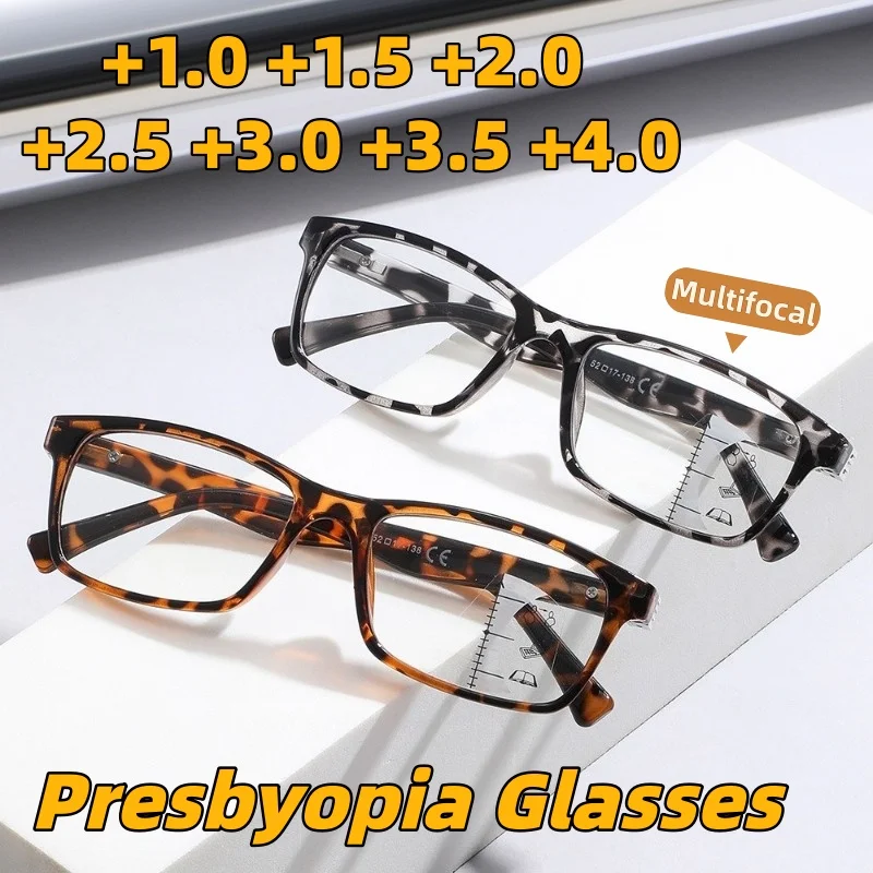

New Multifocal Anti-Blue Light Reading Glasses Unisex Square-Frame High-Definition Presbyopia Eyewear Diopter +1.0 To +4.0