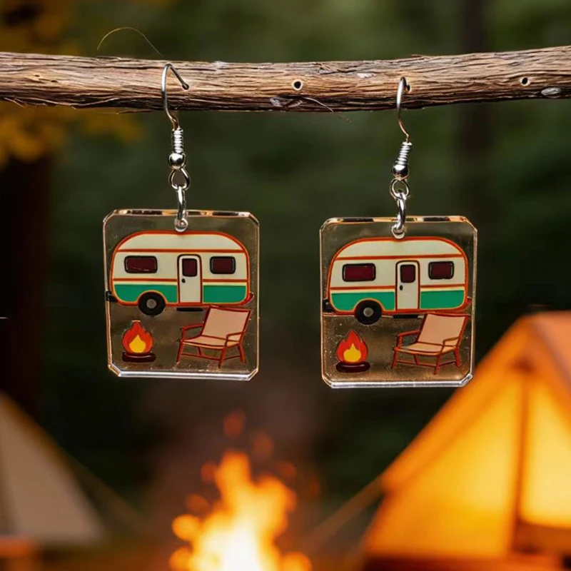 Outdoor camping bonfire acrylic water droplet earrings stainless steel anti allergic non fading ear hooks holiday travel jewelry