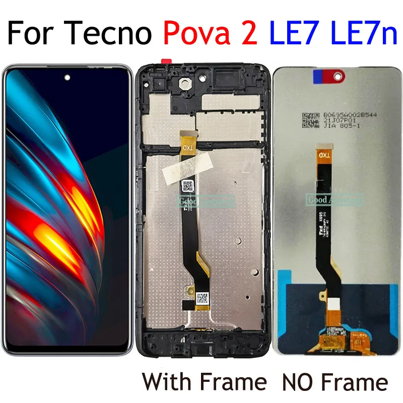 6.9 Inch Black For TECNO Pova 2 LE7 LE7n LCD Display Touch Screen Digitizer Panel Assembly Replacement / With Frame