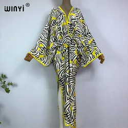 WINYI nowy letni wysoki widelec seksowny boho sukienka z nadrukiem kobiet kaftan z bohema długa rękawem kaftan damska moda okrycie plażowe Up vestidos