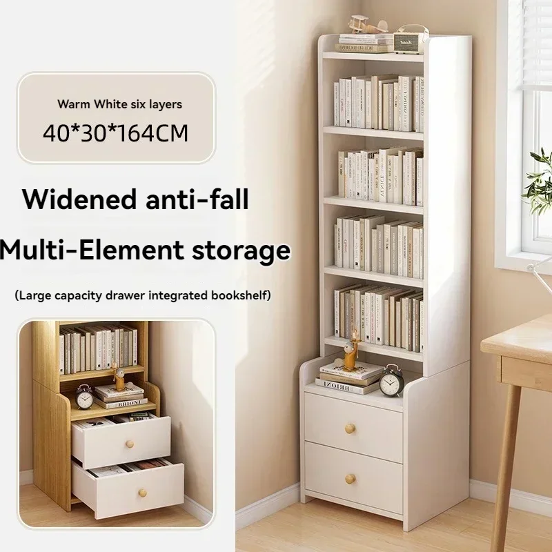 Bookcase modern simple multi-layer storage rack bedroom with elevated bedside cabinet, large capacity drawer integrated bookshel
