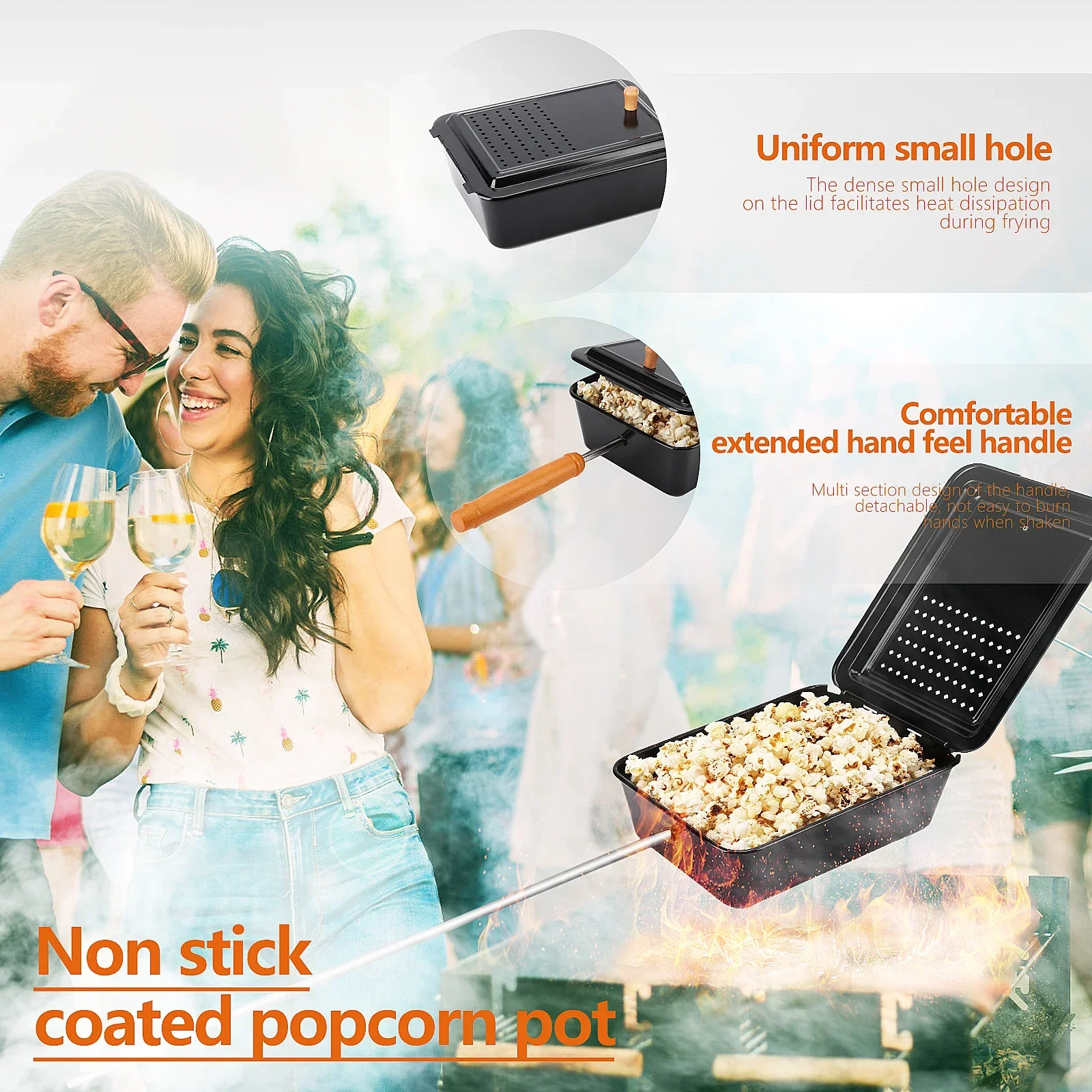 Rock Hot Oil Manual Popcorn Maker Machine with Non-Stick Pan for Camping Parties images - 6