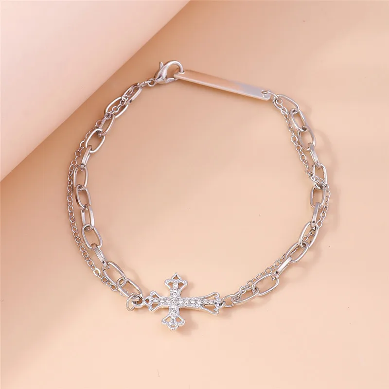 Aihua Gothic Goldfarbenes Kristallkreuz-Fußkettchen für Frauen, Fußschmuck, Sommer, Strand, sexy, weibliches Barfuß-Knöchelarmband für das Bein – Detail 5