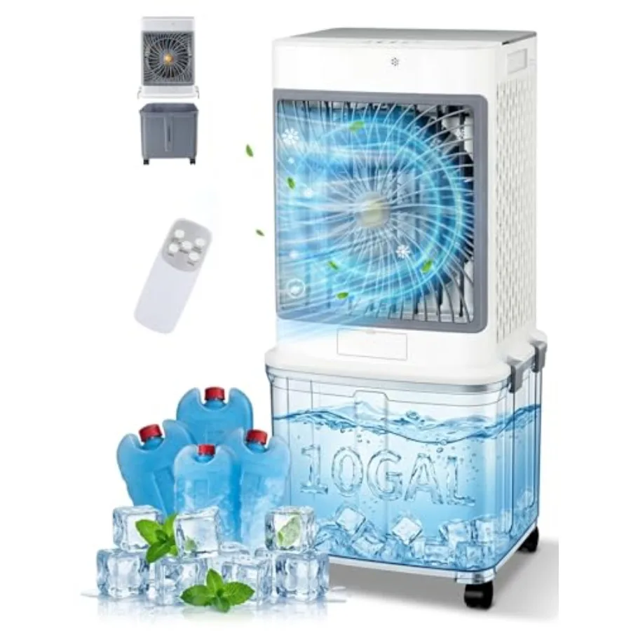 

Portable air conditioners for indoor/outdoor use, plastic housing, white, 10-gallon detachable tank with evaporative cooling fo