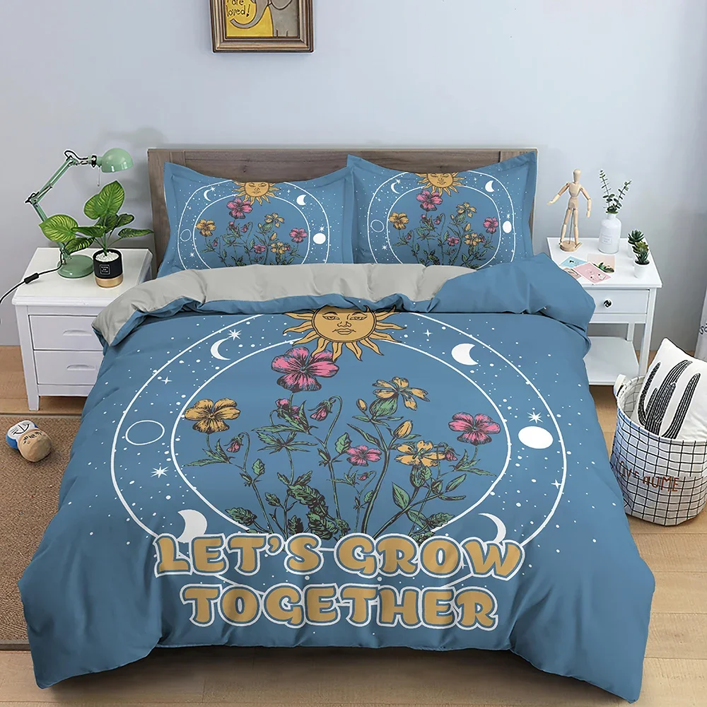 Cartoon Pattern Duvet Cover Set Kids Bedding Set Sunflower Pattern Comforter Cover Bed Linen King Queen Bedclothes for Teens