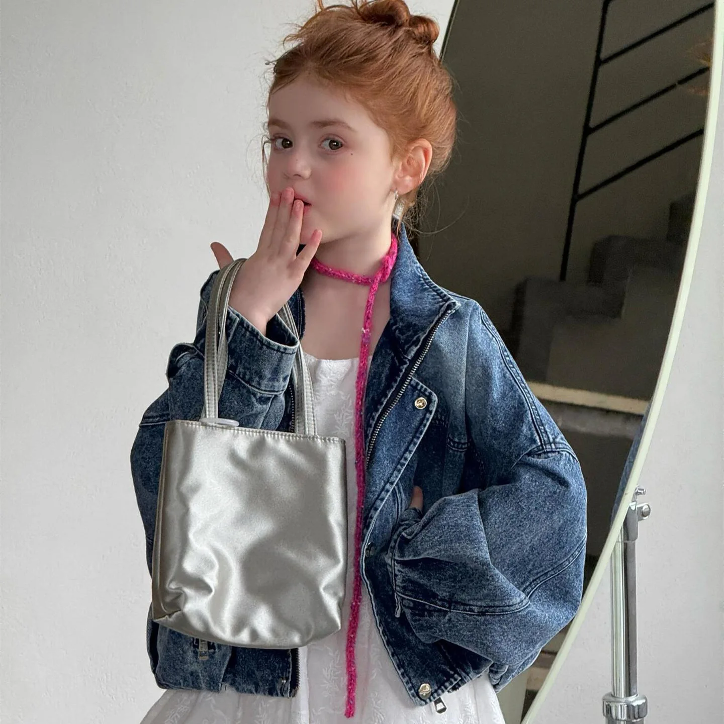

2026 Spring Autumn New Korean Children Clothing Girls Coat Bat Shirt Retro Handsome Short Denim Coat