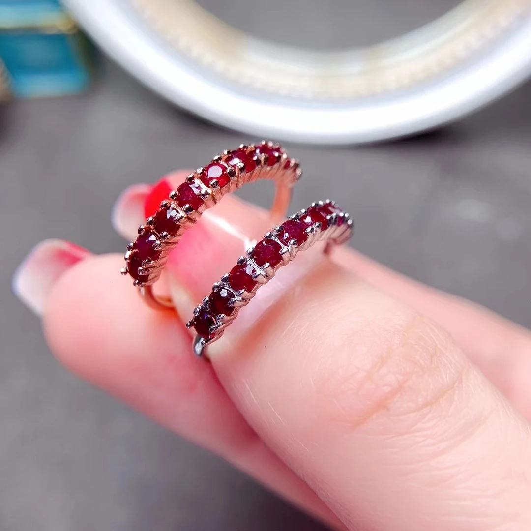 

925 Silver Half Eternity Gemstone Ring 18K Gold Plating Total 9 Pieces 2.5mm Natural Ruby Ring for Office Woman
