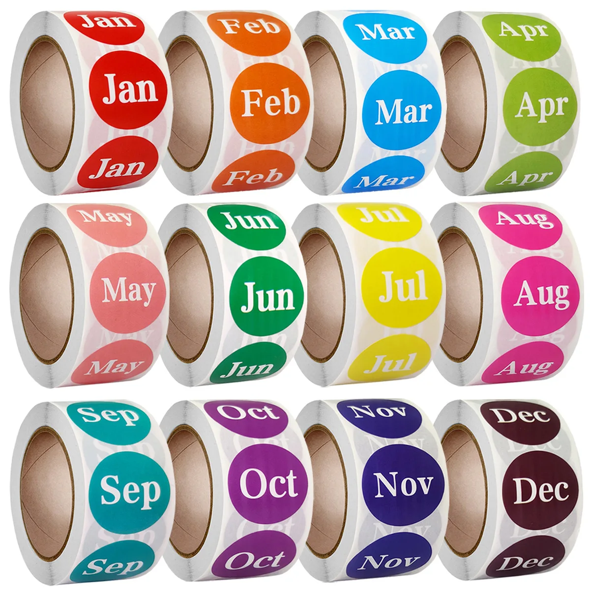 500 Count/Roll Round Month Labels 1 Inch DIY Color Coding Circle Stickers 10-12 Month Tag for Journals, Postcards