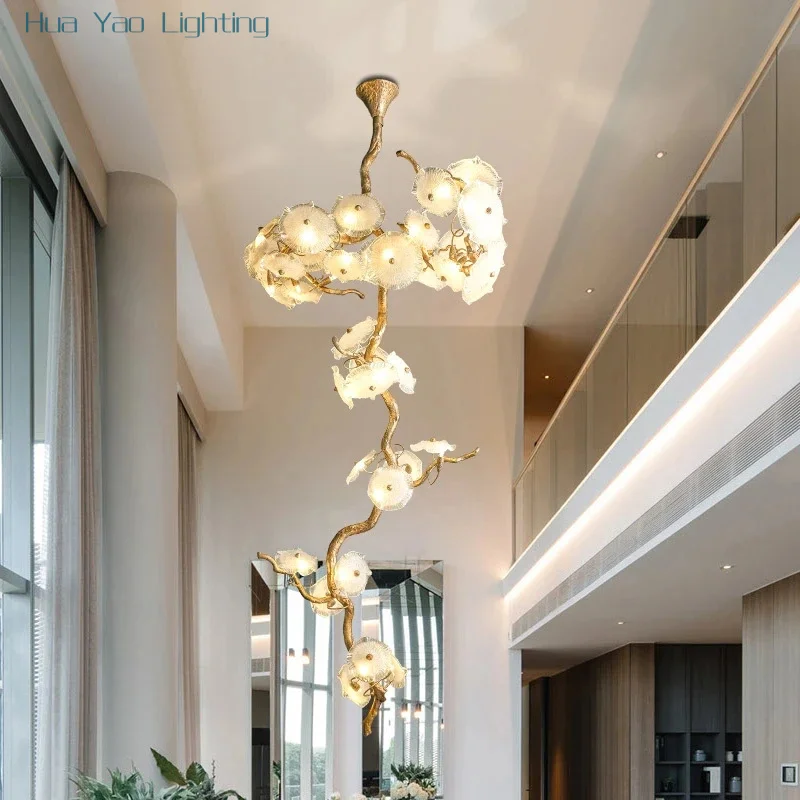 Luxury Brass Chandelier Lighting LED Chandeliers Glass Drop Chandelier Lamp Copper Pendant Hanging Light for Home Hotel Decor