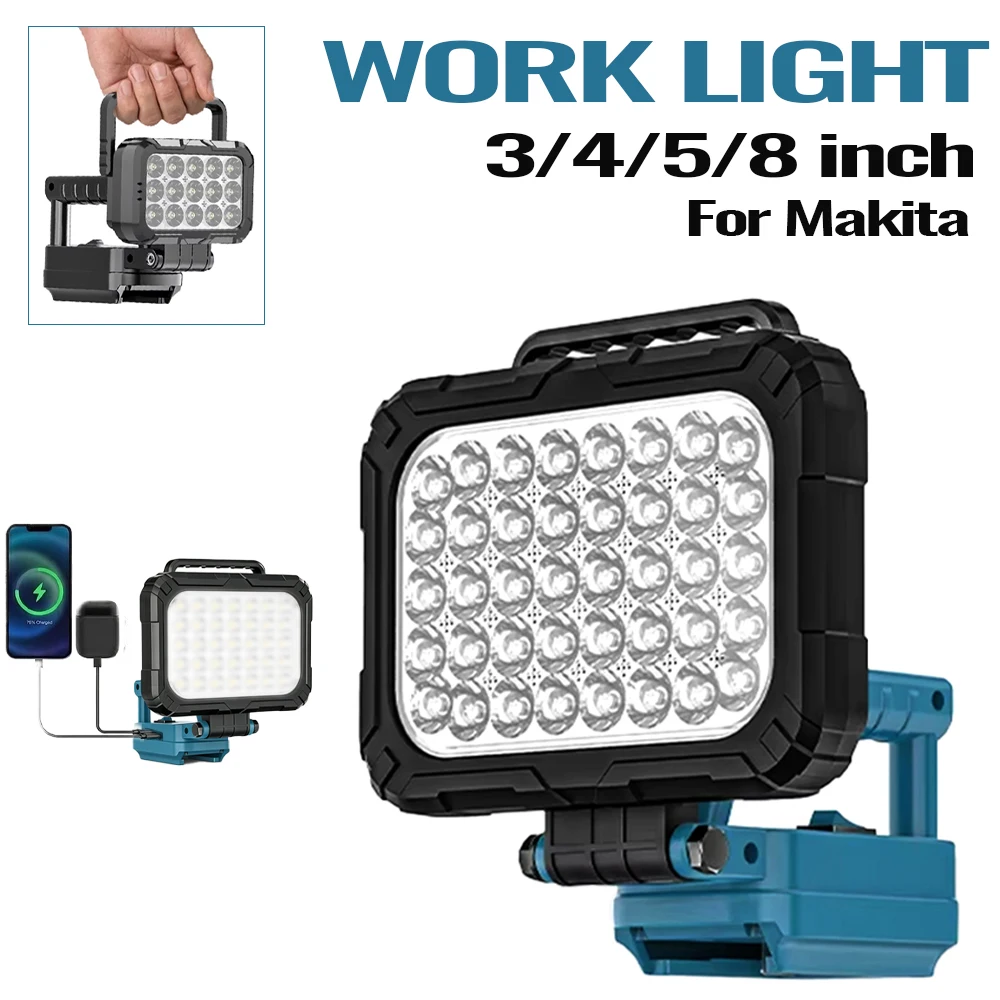 For Makita LED Working Light Lantern 18V Li-ion Battery Emergency Lamp Flashlight Torch Spotlight With Dual USB Camping Lighting