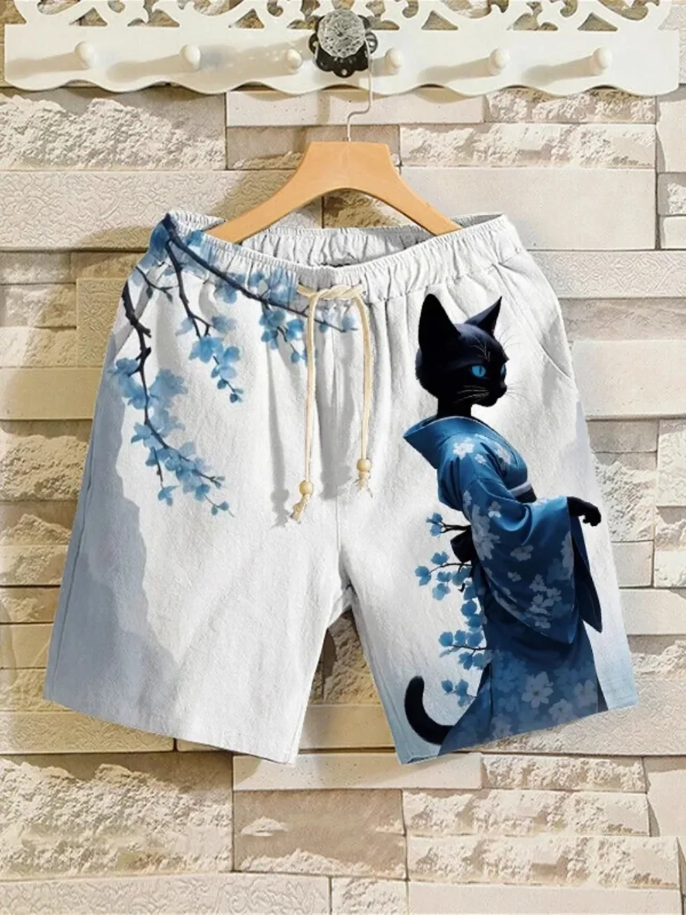 Japanischer Cartoon-Katzen-3D-Druck Sport-Shorts für Herren, schnelltrocknend, atmungsaktiv, Strandshorts, Outdoor, Hawaii, Surfen, Eltern-Kind-Shorts – Detail 5