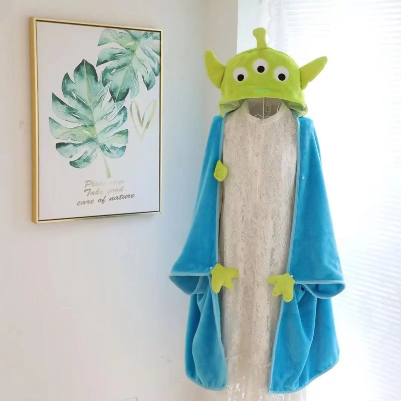 New Miniso Anime Stitch Alien Cartoon Blanket Wearable Cloak Cape Hooded Thicken Plush Flannel Sofa Blanket For Friends Gift