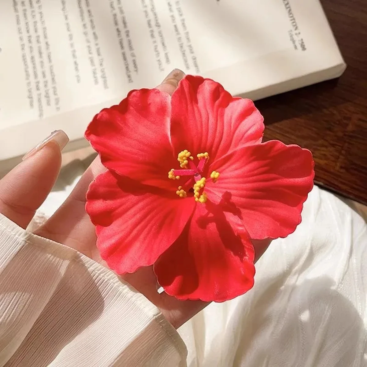 1 clip para el cabello con diseño de hibisco artificial estilo vacaciones en la playa para mujer, clip para flequillo, clip lateral tipo pico de pato