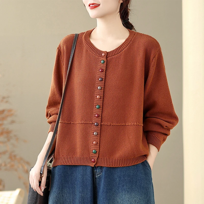 

Slimming Effect Loose Thin Knitted Cardigan for Women Fashionable All-Match Buttons Nylon Polyester Fiber Open Style
