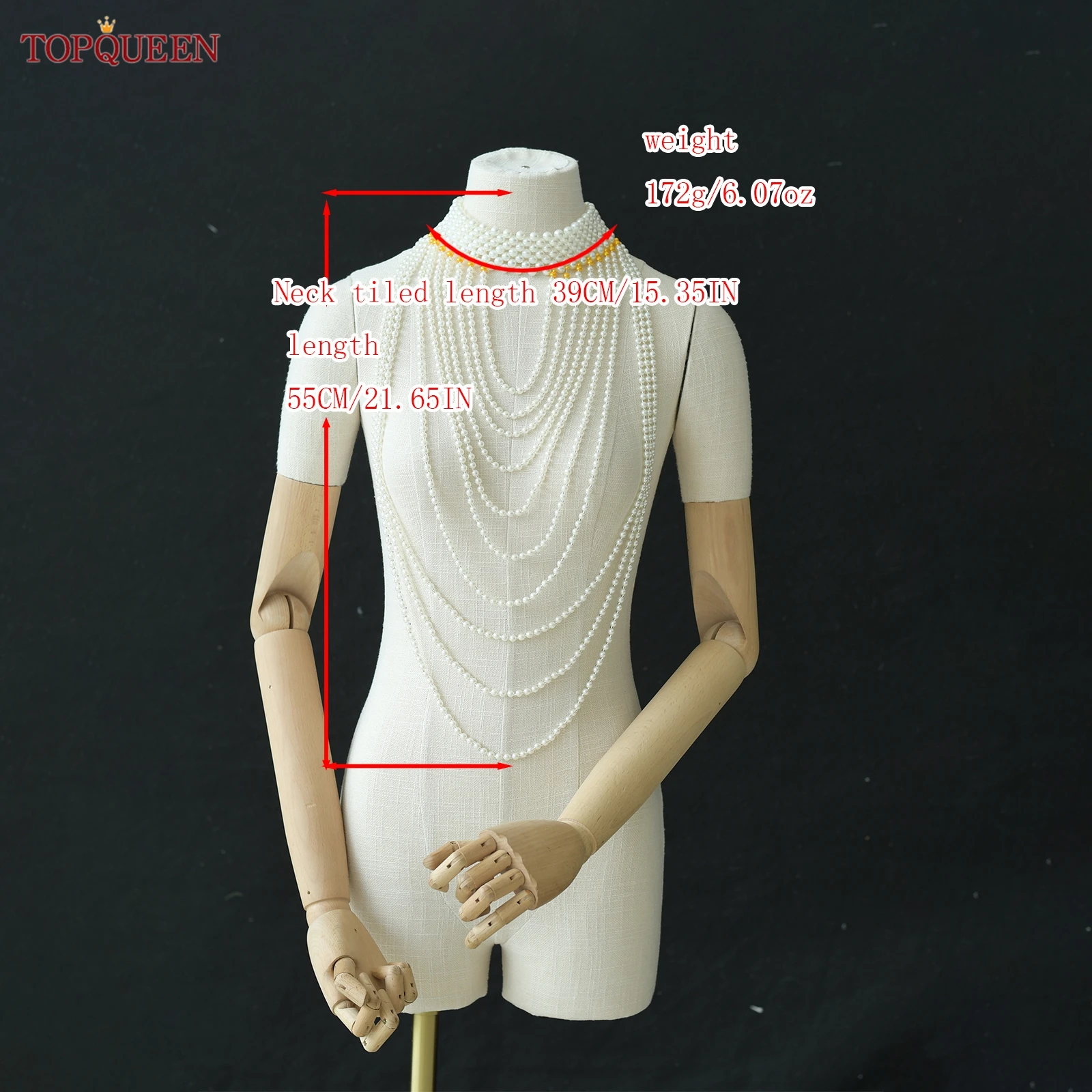 Topqueen-Pérola Corpo Cadeia Fishtail Vestido de Noiva com Capa e Colar, Bikini Sexy, Luxo, VG102