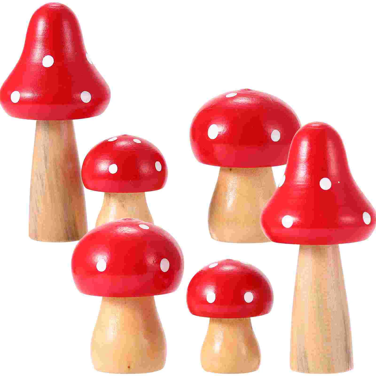 6 Pcs Simulated Wooden Mushroom Mini Ornaments Table Craft Model Simulation Dining Decor