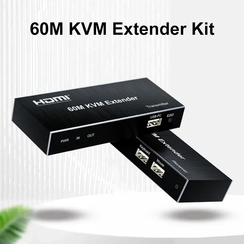 60M HDMI KVM Extender Over Cat5e Cat6 Cable HDMI Ethernet Extender Video Transmitter Receiver Converter Support Keyboard Mouse