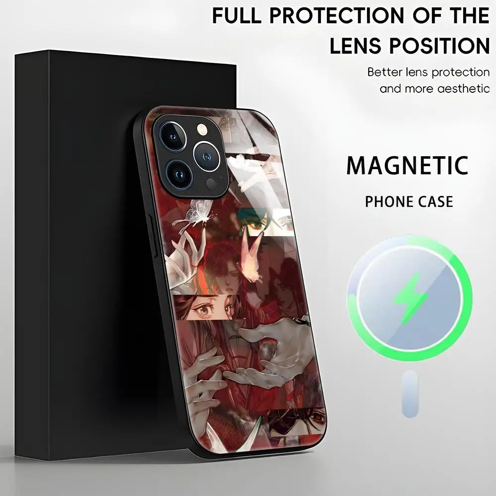 Чехол для телефона «Официальное благословение небесного аниме» для iPhone 16, 15, 14, 13, 12, 11 X XR XS 8 Plus Mini Pro Max, стеклянный магнитный чехол