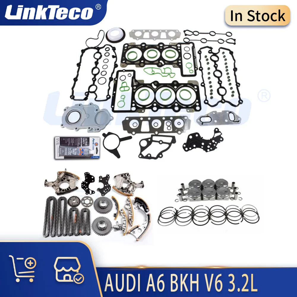 

Комплект прокладок для ремонта деталей двигателя, поршни цепи ГРМ, кольца, подходят для 3.2 L V6 Gas BKH для 2005-2011 AUDI A4 A6 Quattro 3.2L 06E107065CK