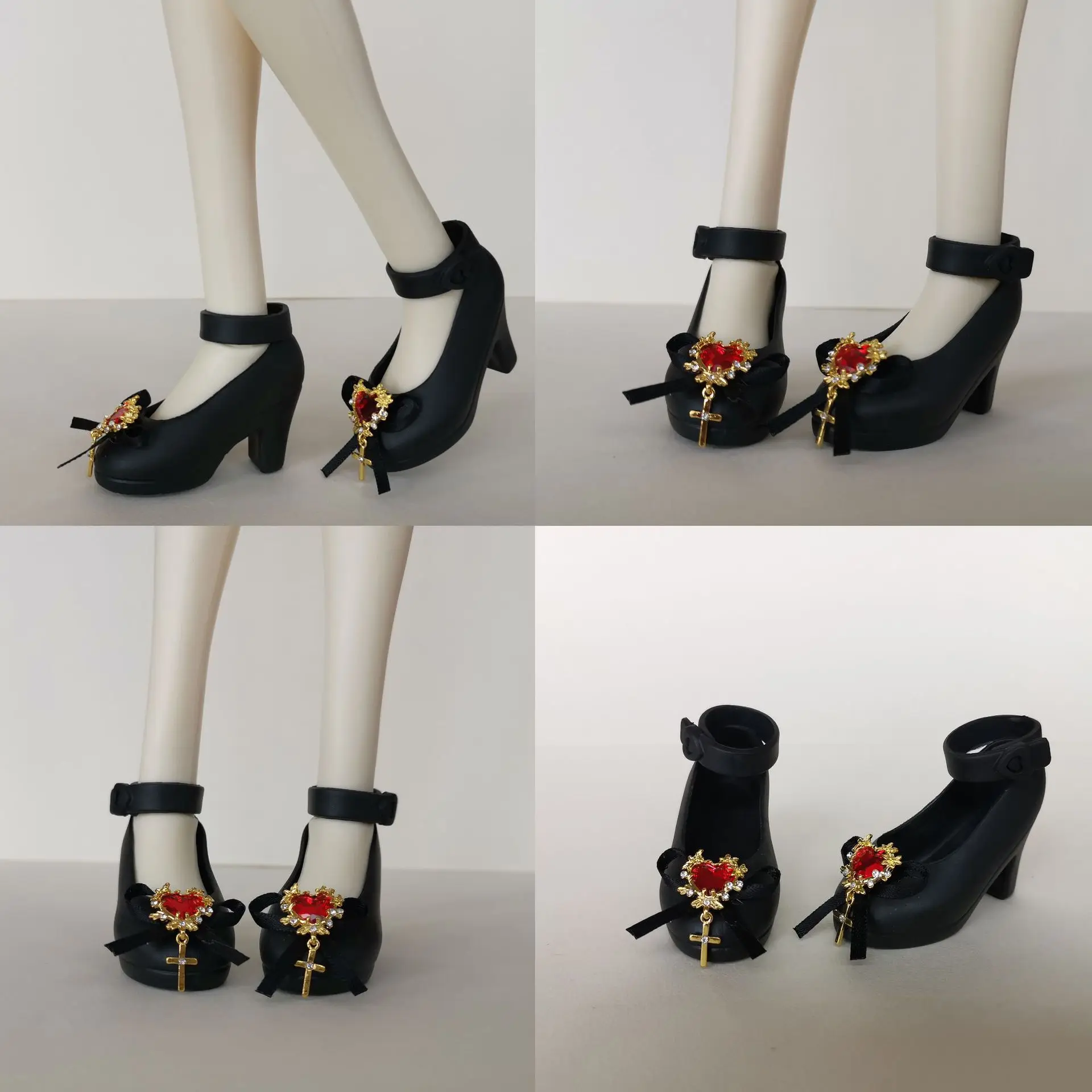 XINYI High Kneel Doll Sandals Shoes 1/4 Scale for Genee Franklye Luoli White Black Pink with Decorations 5.5cm Length 2cm Width