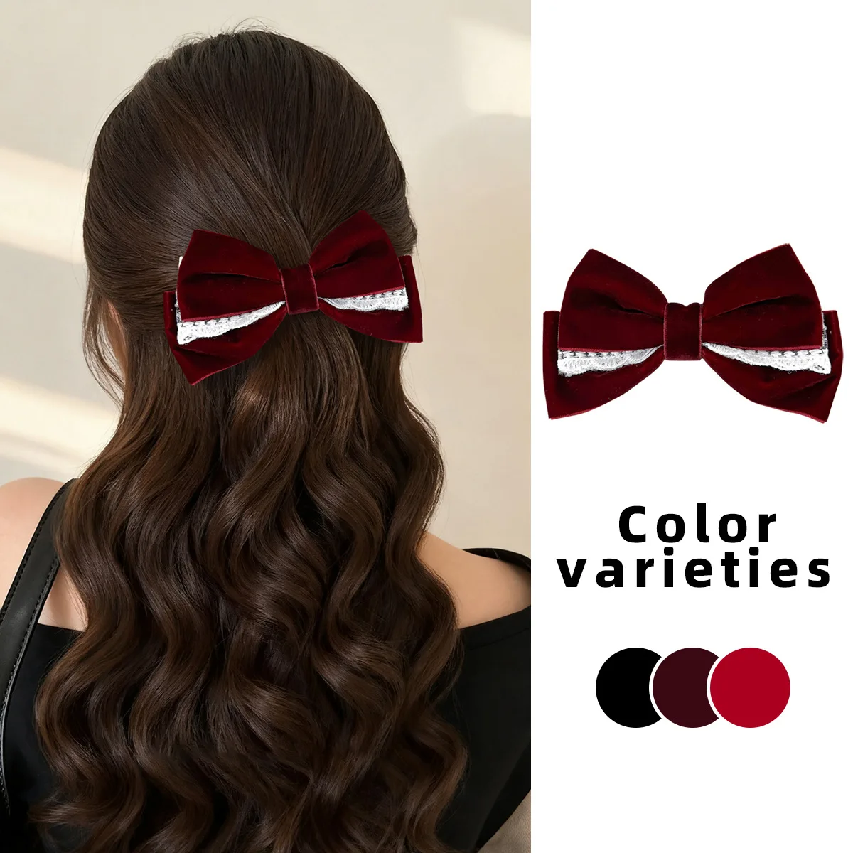 

Beautiful Barrette for Woman Vintage Red Black Velvet Lace Bowknot Hair Clips Woman's Hair Accessories Wedding Decoration Gift