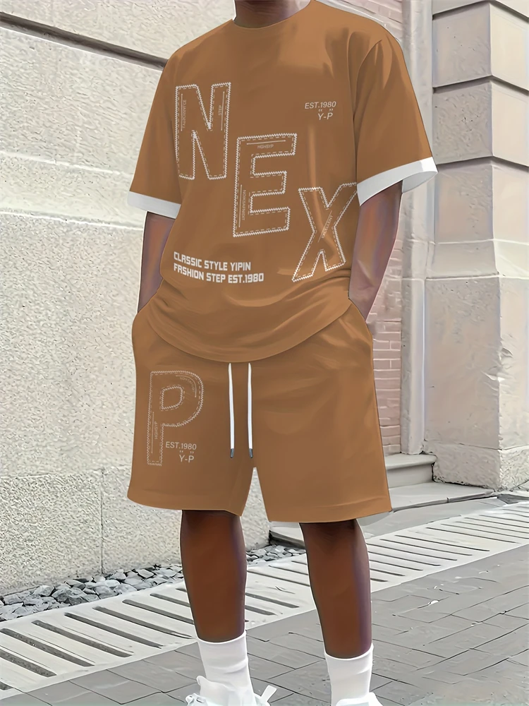 Spring 2026 Casual New Men's Set, Peris 3D Printed Men's Casual Top And Drawstring Shorts, Urban Fashion Men's Clothing 2XS-6XL