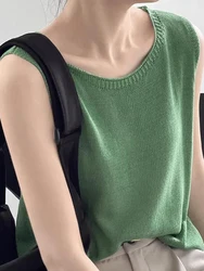 Women's Vest Tank Top Solid Color Knitted Tees T-Shirt Top Cropped Top Camisole Sweater Half-turtleneck Summer Sleeveless Tops