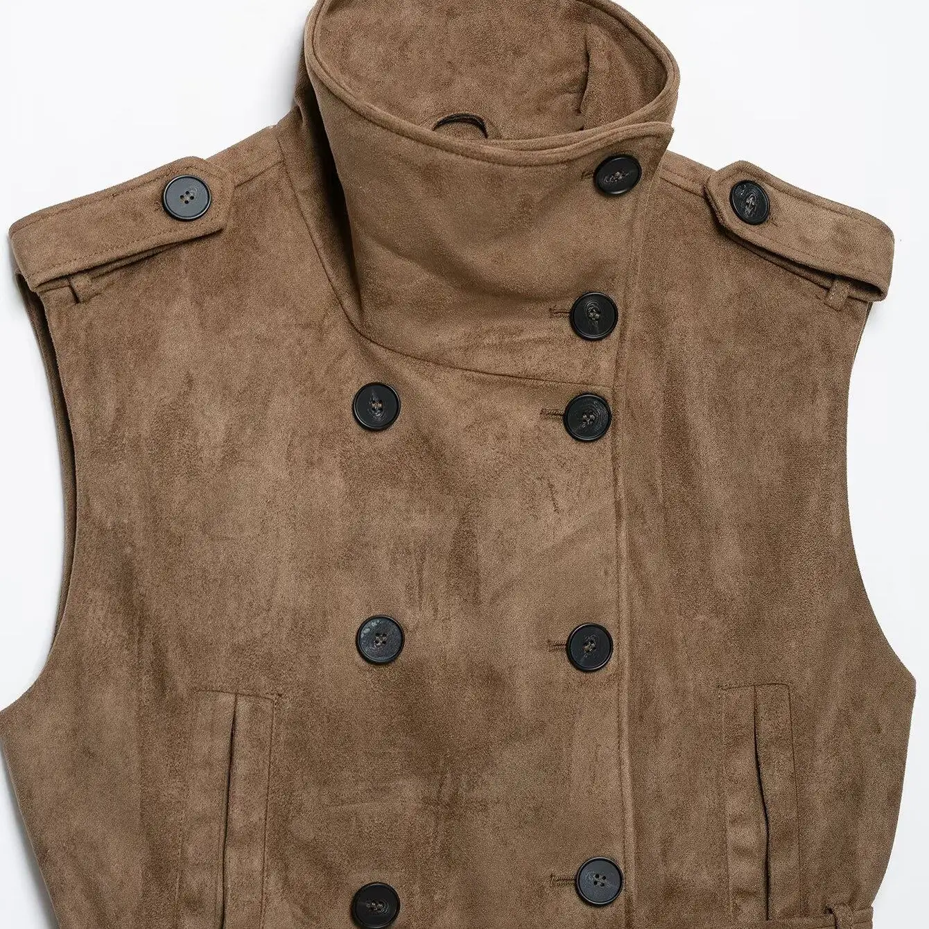 Fashionable Faux Suede Vest with Belt Autumn New Arrival Women's Clothing JNLEAOG Commute Style Polyester Casual Outerwear