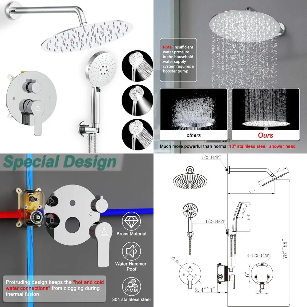 

12-дюймовая хромированная душевая система с функциями тропического душа и ручного душа