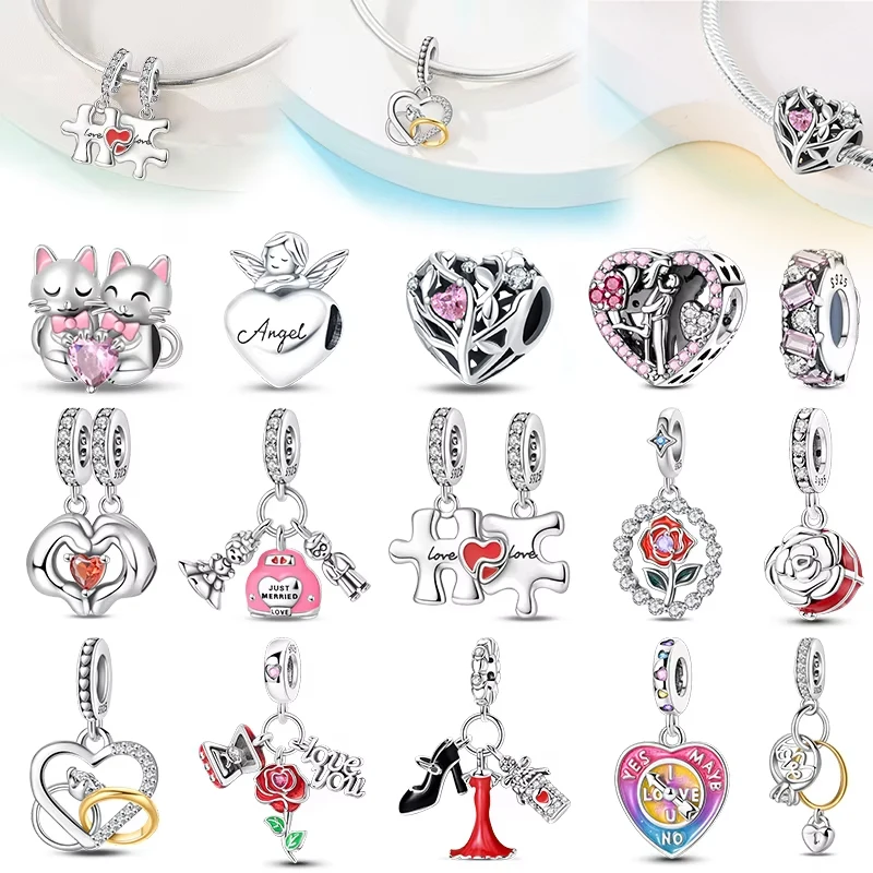 New 925 Sterling Silver Romantic Love Letter Wedding Rings Charms Beads Fit 3mm 925 Original Bracelet DIY Jewelry Proposal Gifts