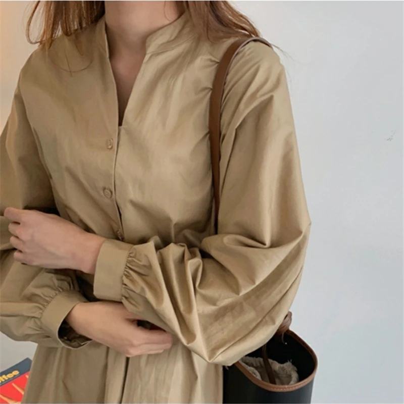 REALEFT Spring Autumn Stand Collar Women\'s Shirt Dresses Sashes 2024 New V-Neck Solid Korean Casual Straight Dress Female