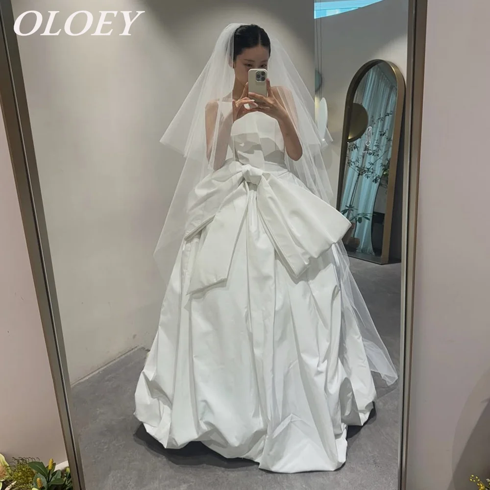 

OLOEY Elegant Strapless A Line Wedding Dress 웨딩드레스 Pleat Taffeta Floor Length Bridal Gown Customized Korea Photoshoot