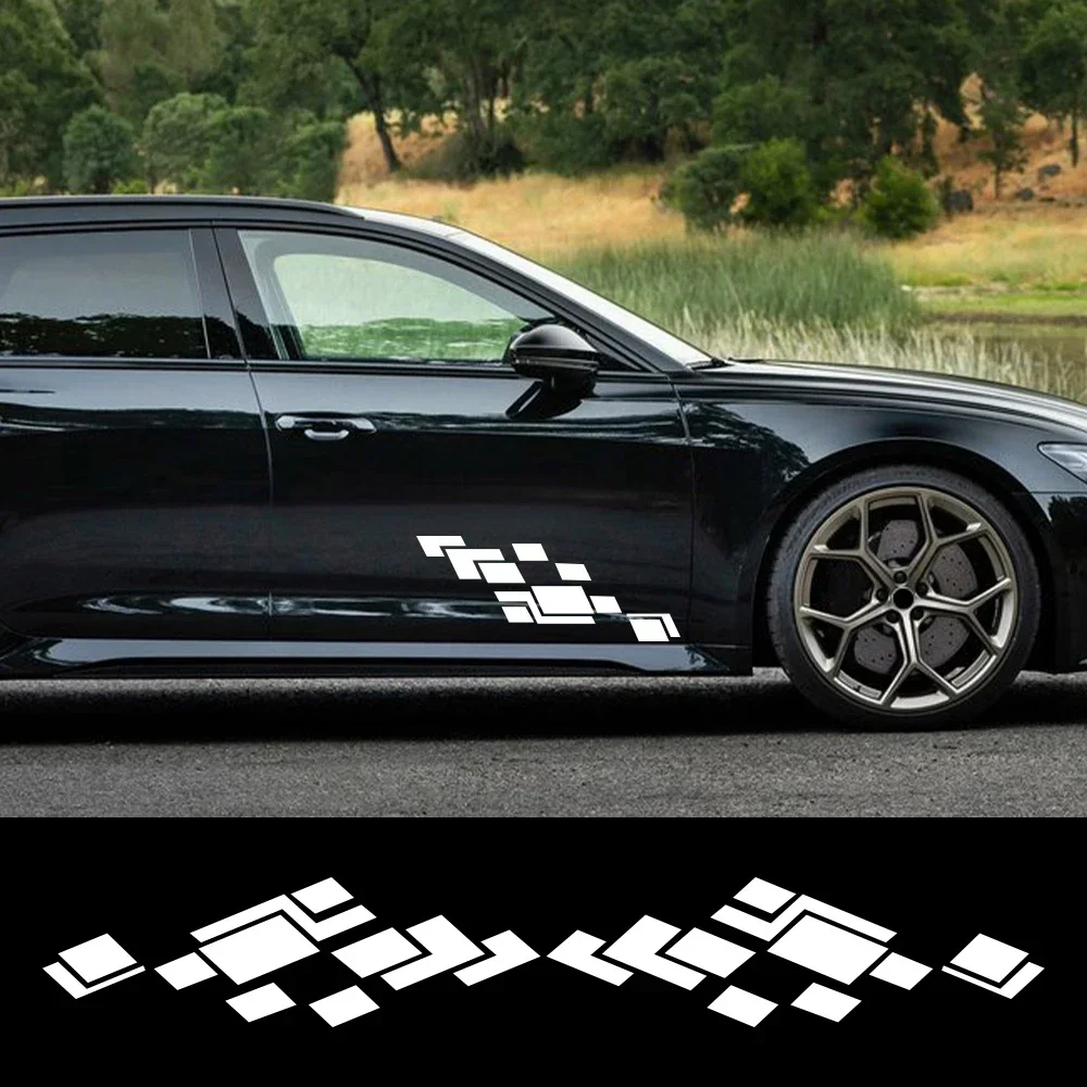2PCS Checkered Graphics Car Side Door Skirt Stickers Vinyl Decals For Audi A3 S3 A4 A5 TT A6 S6 A7 Q3 Q5 Q7 Q8 E Tron GT A1 RS3