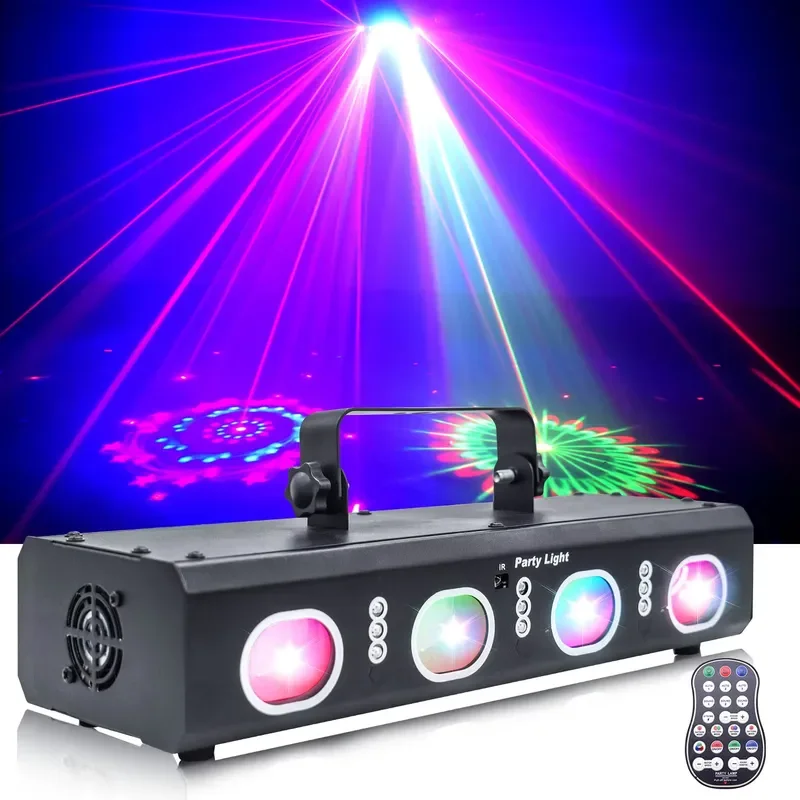 New 3D RGB 4 Lens 9 LED Laser Beam Projector DJ Disco Party Dance DMX Stage Lighting for Birthday Halloween Decoration