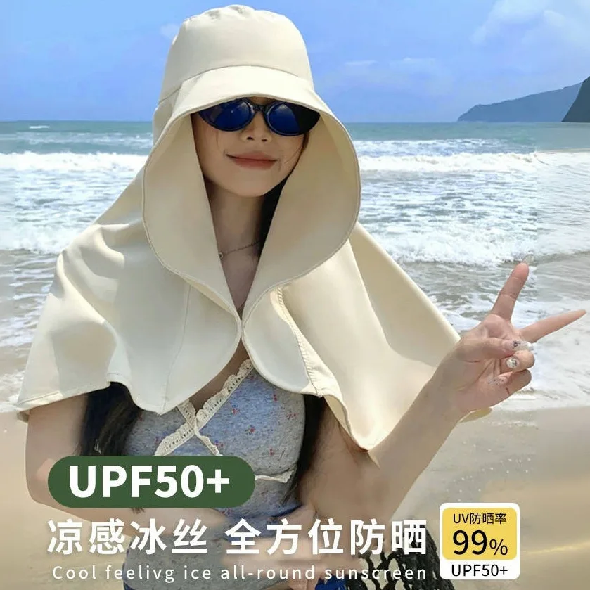 

Summer outdoor seaside sun protection hat, women's new large shawl sun protection hat, strong UV rays on the border