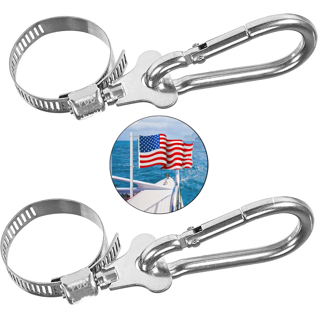 2-piece flagpole ring, stainless steel adjustable flagpole ring clamp anti winding flagpole installation ring, suitable for ship