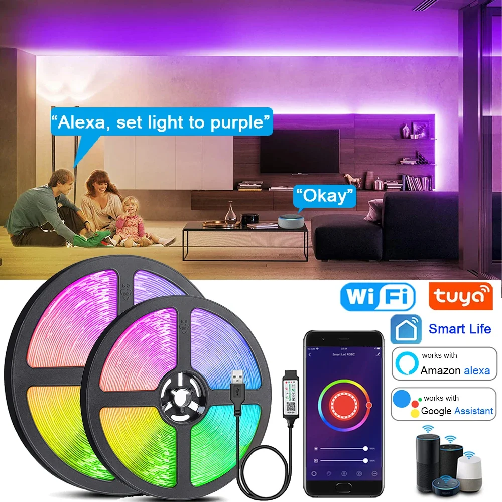 

Smart Wifi Led Strip Lights RGB Led Tape Tuya Smart Life App Controlled, work with Alexa Google Home, for Party Room Decor