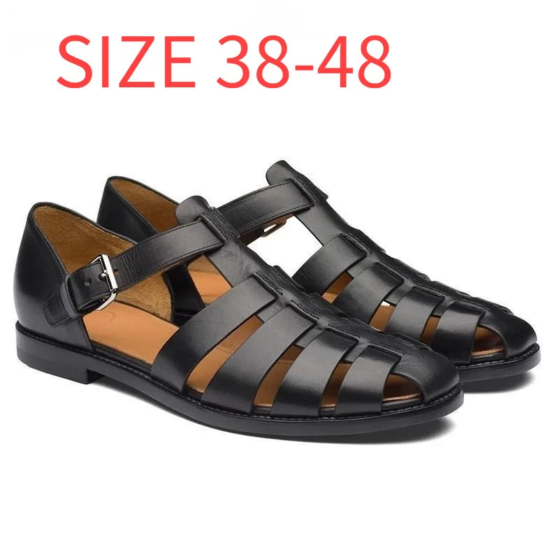 

2025 Summer Men's Sandals PU Leather Dress Shoes Men Gladiator Sandals Classic Light Formal Man Wedding Sandals Large Size 48
