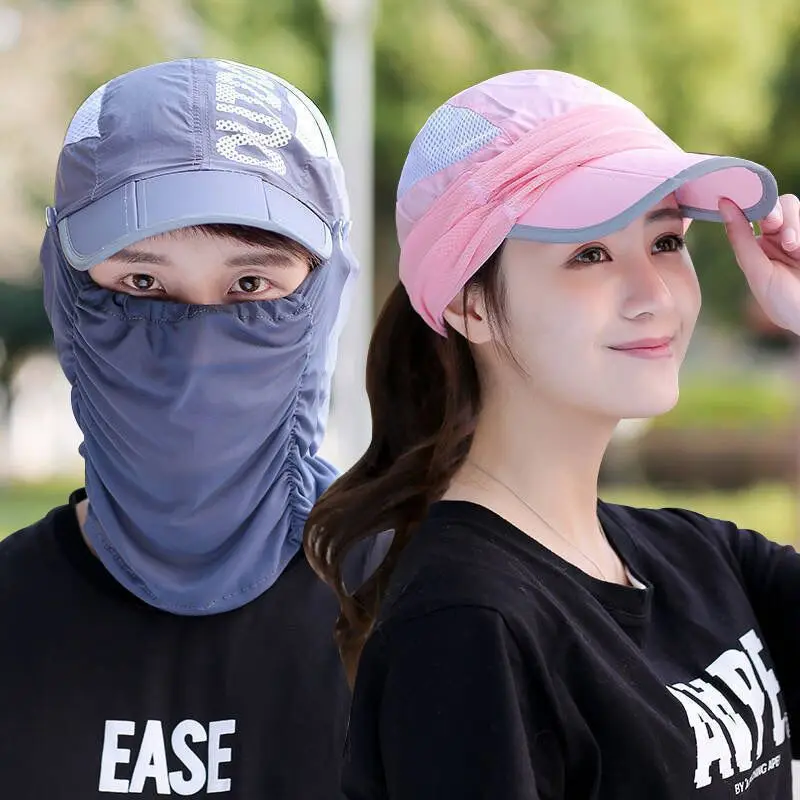 Cycling Sun Hat with Face Neck Cover for Women Men Fishing Mask UV Protection Cap Ponytail Quick Dry Summer Foldable Outdoor Hat