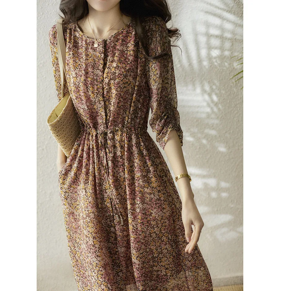 جودة عالية الحرير الحلو فستان زهري قميص الدانتيل متابعة الرباط الصيف النمط الفرنسي المرأة #1