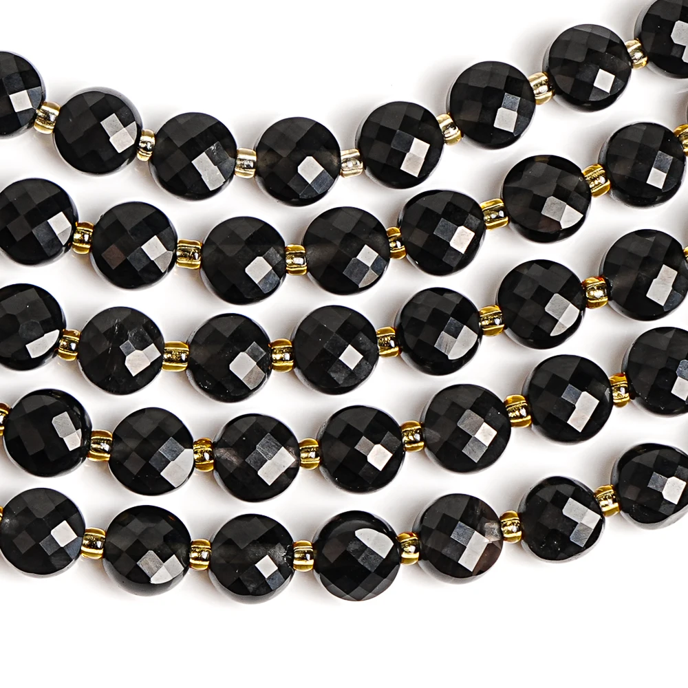 BLACK OBSIDIAN NATURAL STONE BEADS 6MM ROUND COIN GEMSTONE LOOSE BEADS FOR JEWELRY MAKING DIY BRACELET NECKLACE ACCESSORIES GIFT