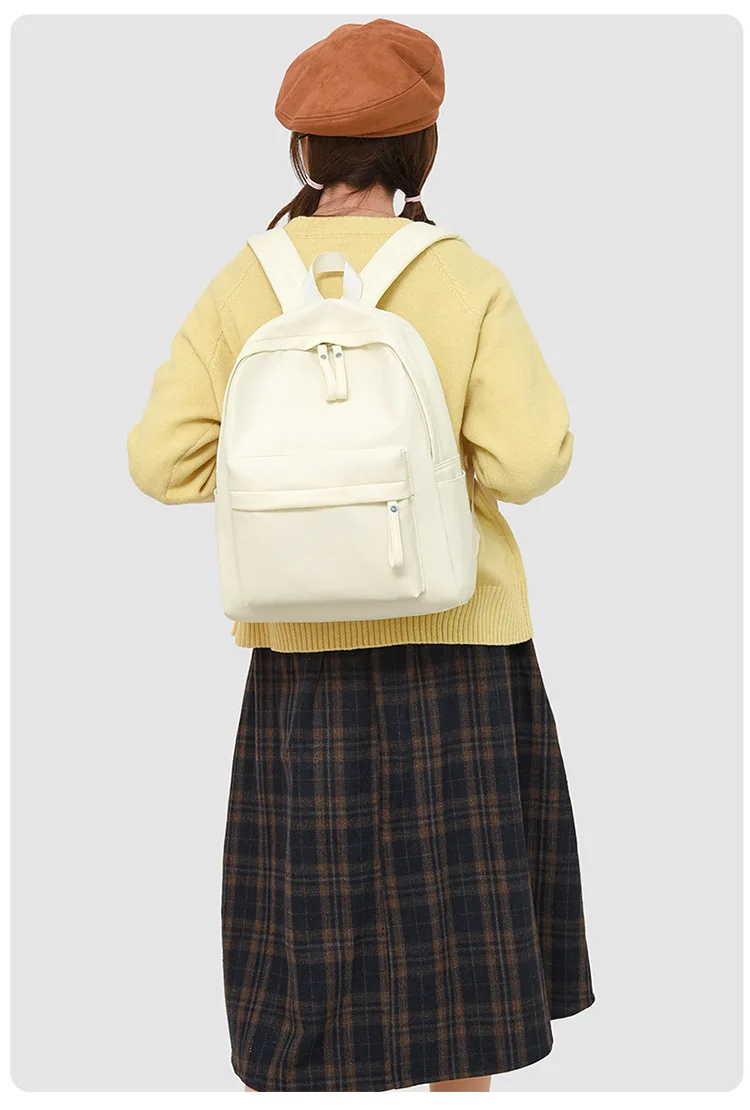 Simple Solid Color Backpack Minimalist Design Everyday Use Schoolbag for Work Travel Versatile Nylon Daypack for Laptop