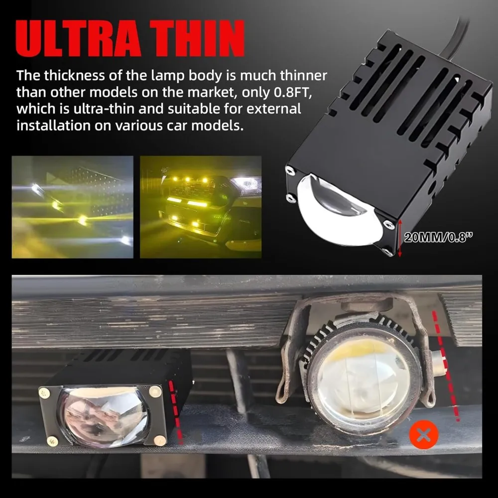 2Pcs Motorcycle Spotlights LED,dMini Grille Spotlight LED Headlight Bumper Fog Lamps Auxiliary White/Amber Projector Lens Work L
